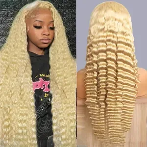 613 HD Lace Frontal Wig 13x6 Blonde Deep Wave Human Hair Wigs 200% Density Pre-Plucked Natural Hairline