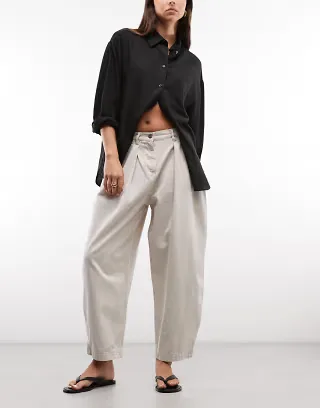 AllSaints Becca pleated barrel leg denim jeans in leopard print cream