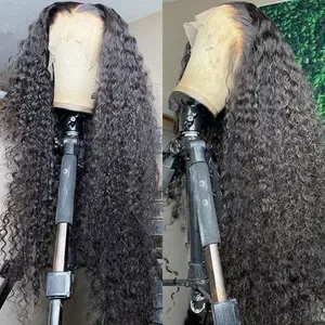 180% Density Curly Kinky Synthetic Lace Front Wig, Pre-Plucked Natural Hairline, Medium Brown Swiss Lace, 10-30 in, Half