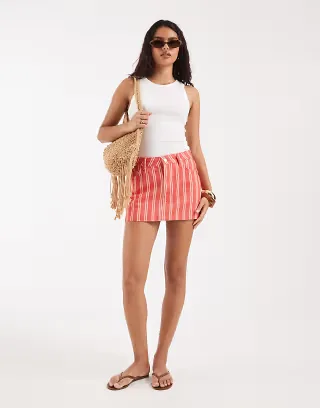 ASOS DESIGN mini skirt in red denim striped print