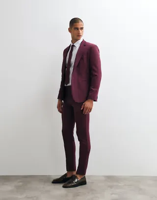 ASOS DESIGN skinny suit pants in burgundy