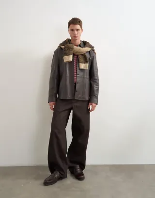 Topman relaxed fit real leather overshirt in chocolate brown