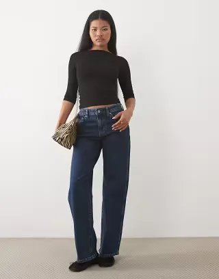 ASOS DESIGN Petite comfort stretch straight leg jean in mid blue