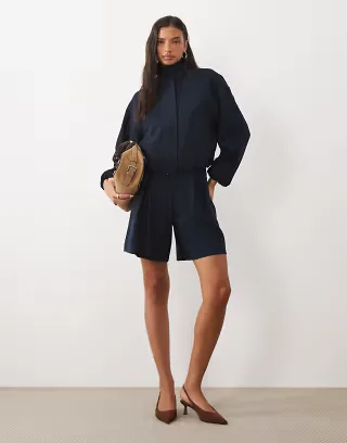 4th & Reckless tailored longline shorts in navy - part of a set