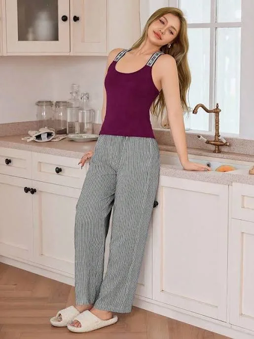 SHEIN Women's Slim Fit Striped Loungewear Set