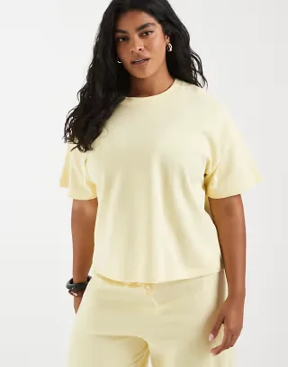 ASOS DESIGN Curve textured oversized T-shirt in buttermilk - part of a set