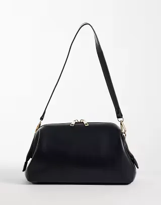 Glamorous faux leather shoulder bag in black