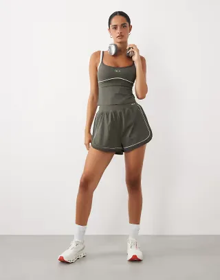 TALA Contrast Retro Run shorts in dark olive