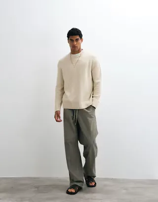 Selected knit textured crew neck sweater in cream