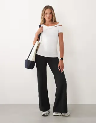 4505 plush handle asymmetric drape detail cap sleeve studio top in white