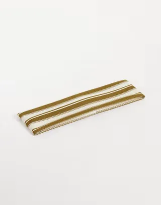 DesignB London striped stretched headband in olive and cream