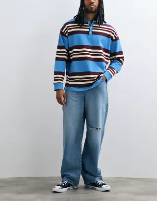 ASOS DESIGN baggy jeans in light wash blue with rips