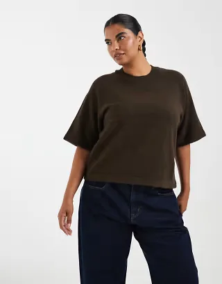 ONLY Curve 3/4 sleeve knit sweater in dark brown
