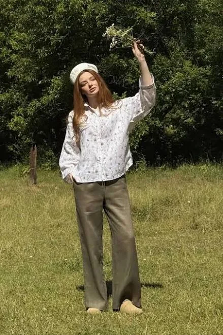 Cottagecore Women's Floral Linen Blouse and Palazzo Pants Set