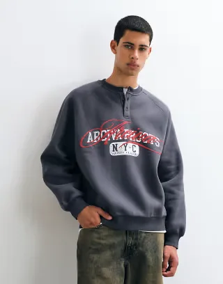 ASOS DESIGN raglan sweatshirt with front print in gray