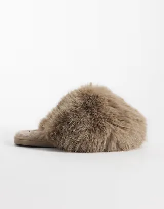 SEQWL Smarties fluffy pom pom slippers in mink