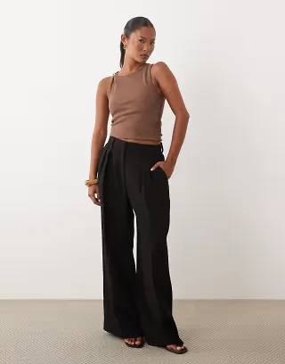 Nobody's Child Petite tailored wide leg pants in black