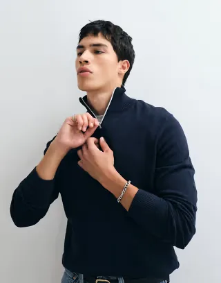 JJ Rebel quarter zip sweater in navy