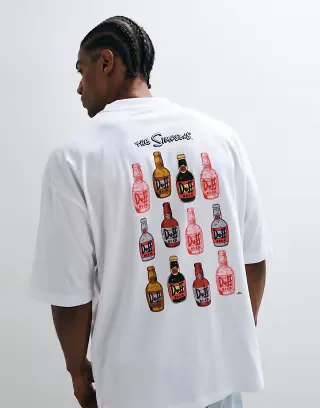 ASOS DESIGN oversized t-shirt with The Simpsons Duff Beer prints in white