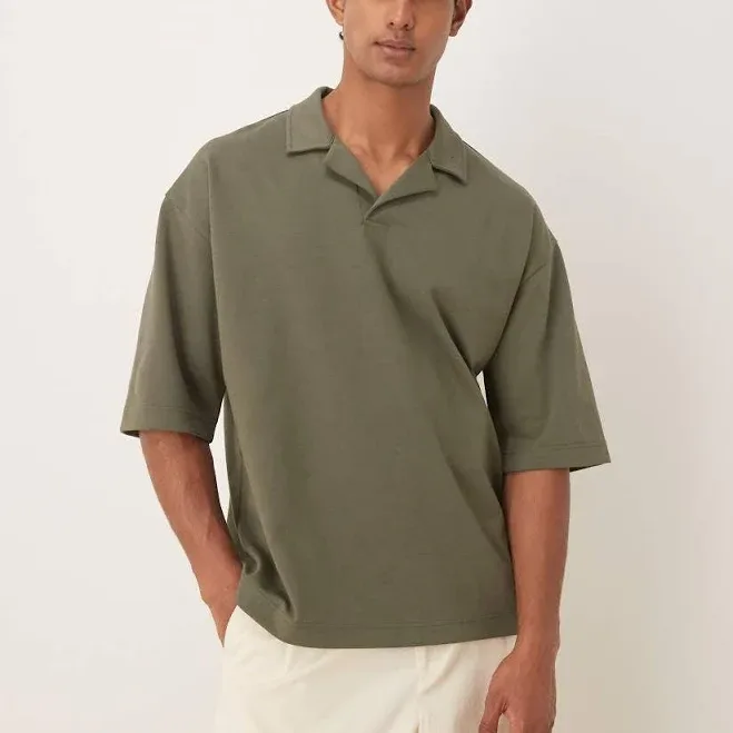 ASOS DESIGN Heavyweight Oversized Half Sleeve Revere Polo