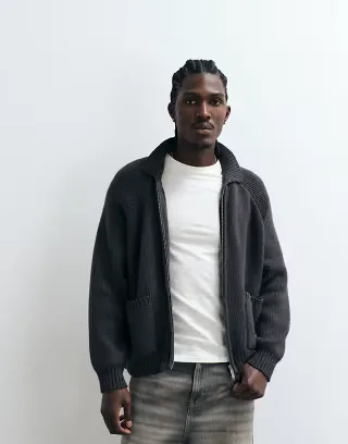Cotton On zip up knit bomber jacket in black