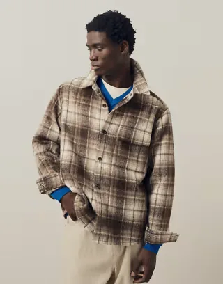 A.Collective check overshirt in brown