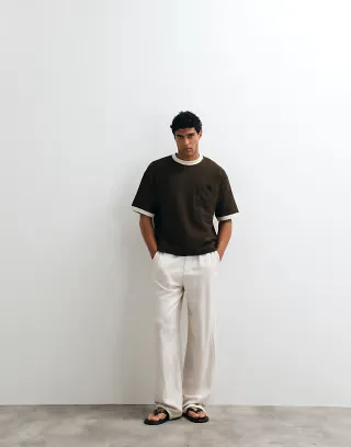 ASOS DESIGN heavyweight oversized boxy t-shirt with contrast stitching in brown texture