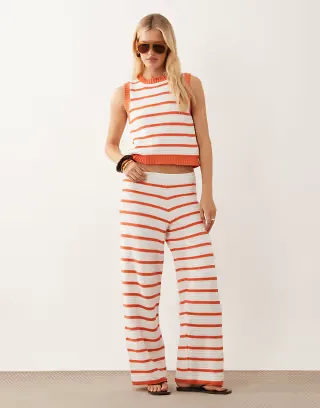 ASOS DESIGN crochet knit beach pants in orange stripes - part of a set