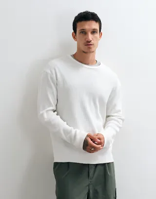 Weekday waffle long sleeve t-shirt in off-white