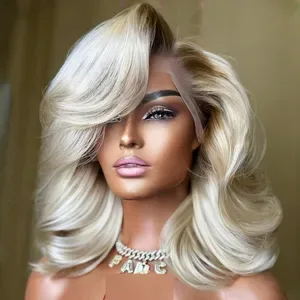 Ombre Blonde Body Wave Human Hair Wigs - 13x4 & 13x6 HD Lace, 180% Density, 12-Inch Short Bob, Brazilian Glueless Ready