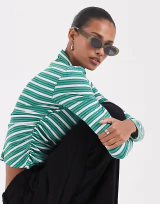 Bronze Snake high neck long sleeve top in green stripe