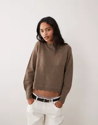 VILA scallop trim knit sweater in falcon