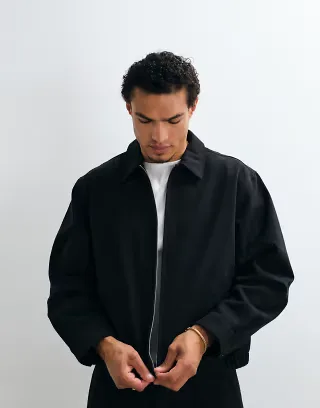 ASOS DESIGN Harrington denim look zip up smart jacket in black - part of a set