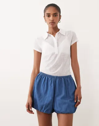 ASOS DESIGN denim bloomer shorts in mid blue - part of a set