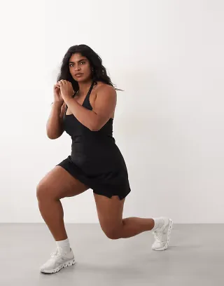 4505 Curve active halter neck tennis dress with under shorts in black