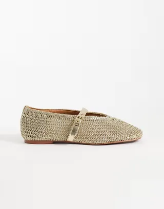 River Island crochet Mary Jane ballet flats in gold