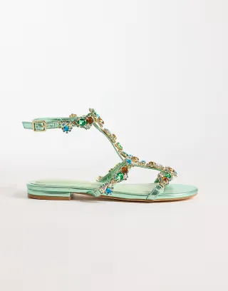 Azalea Sarita embellished flat sandals in aquamarine