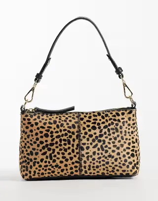 Accessorize handheld shoulder bag with crossbody strap in leopard