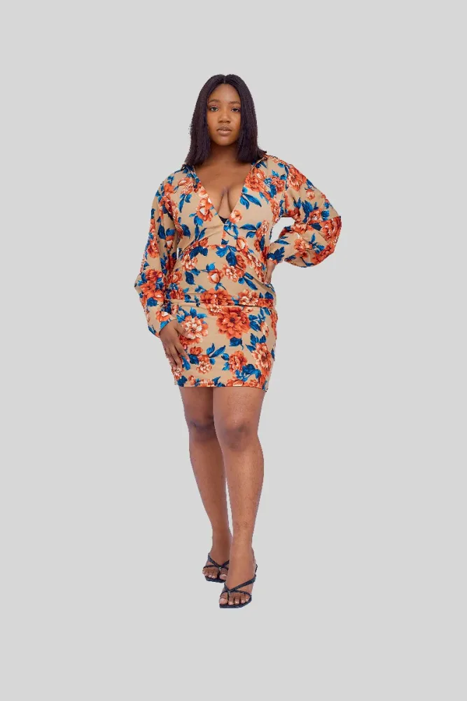 FLORAL V-NECK SHIRT DRESS