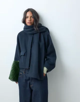 ASOS DESIGN formal coat and scarf set with wool in navy