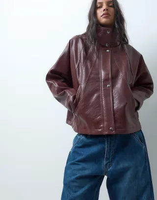 ASOS DESIGN 80s batwing leather look jacket in deep red