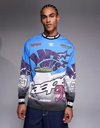 Aape by A Bathing Ape long sleeve motocross t-shirt in blue