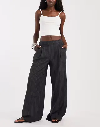 ASOS DESIGN low rise mensy pants in charcoal pinstripe