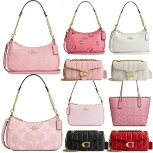 Teri Pink Womens Designer Shoulder Bags - Premium Leather Crossbody Bags with Metal Chain Strap - Luxury Tabby Wallets