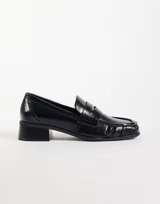 ASOS DESIGN Marisol ruched round toe heeled loafers in black