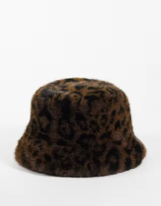 Accessorize faux fur bucket hat in leopard print