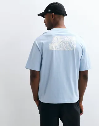 Selected heavyweight boxy fit T-shirt with cream shell back print in blue