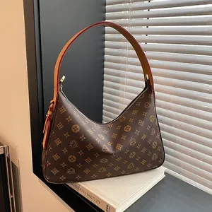 Designer Bags Retro Printed Leather Tote Bag - Soft, Elegant Underarm Shoulder Bag for Women, Coffee Color