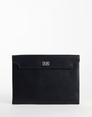 Gina Tricot faux leather laptop case with silver clasp in black