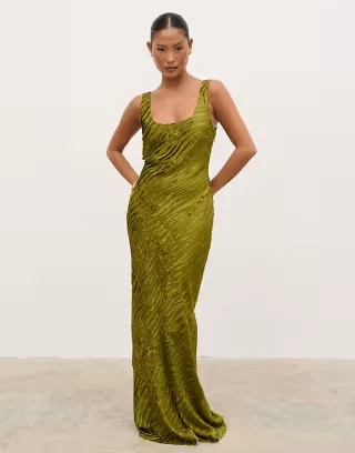 Pretty Lavish Kendall devore scoop neck maxi dress in olive